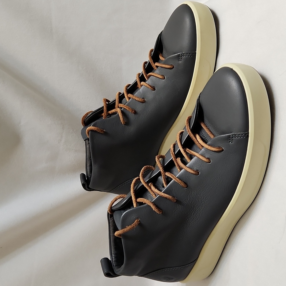 Ecco Soft 8 Low Gray Brown Leather DriTan Casual Hihh Top Sneakers (M Size 39) - Picture 5 of 15